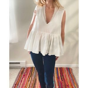 Free People White Babydoll V-Neckline Tank (L)